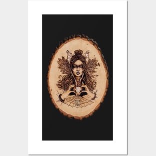 Skadi - nordic goddess pyrography print, wood texture Posters and Art